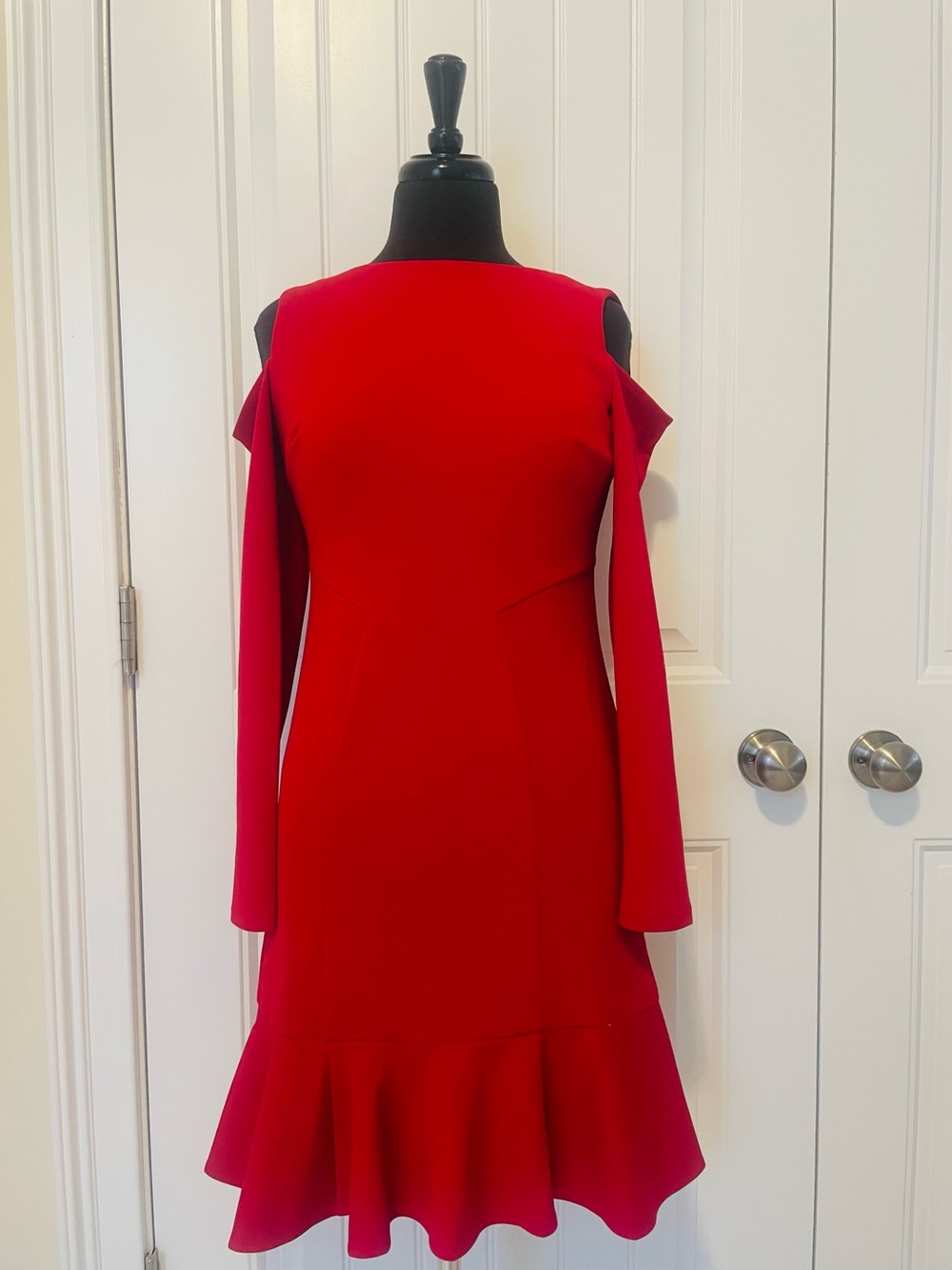 Red Cold Shoulder Fit & Flare Dress